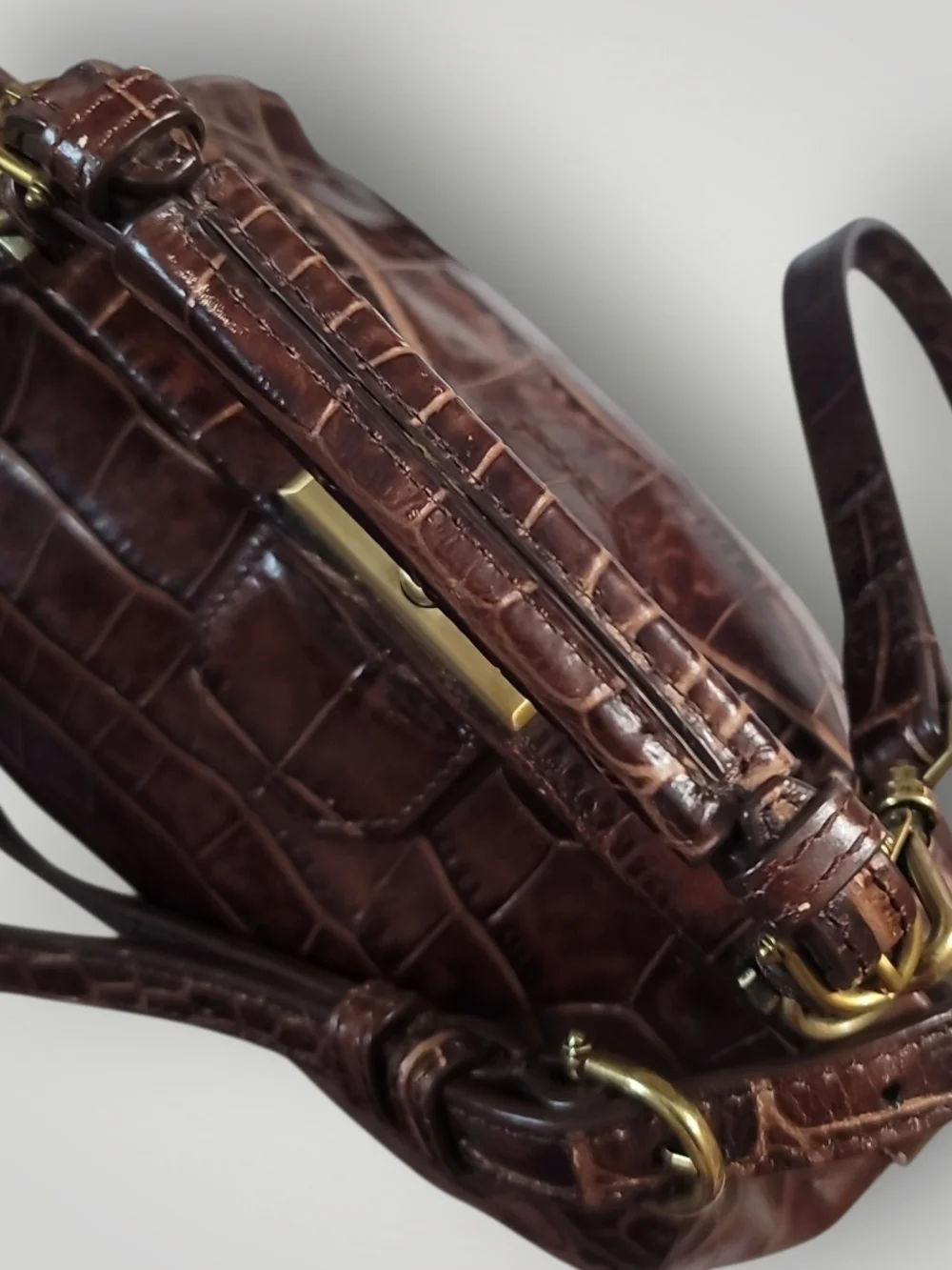 Etienne Aigner Brown Croc-Embossed Small Doctors Bag Top Handle Satchel Vintage